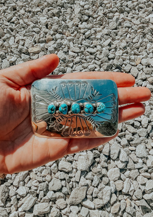 Sterling Turquoise Belt Buckle - 5 Stone