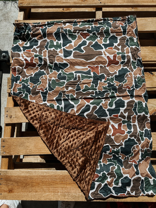 Old School Camo Minky Blanket in Brown