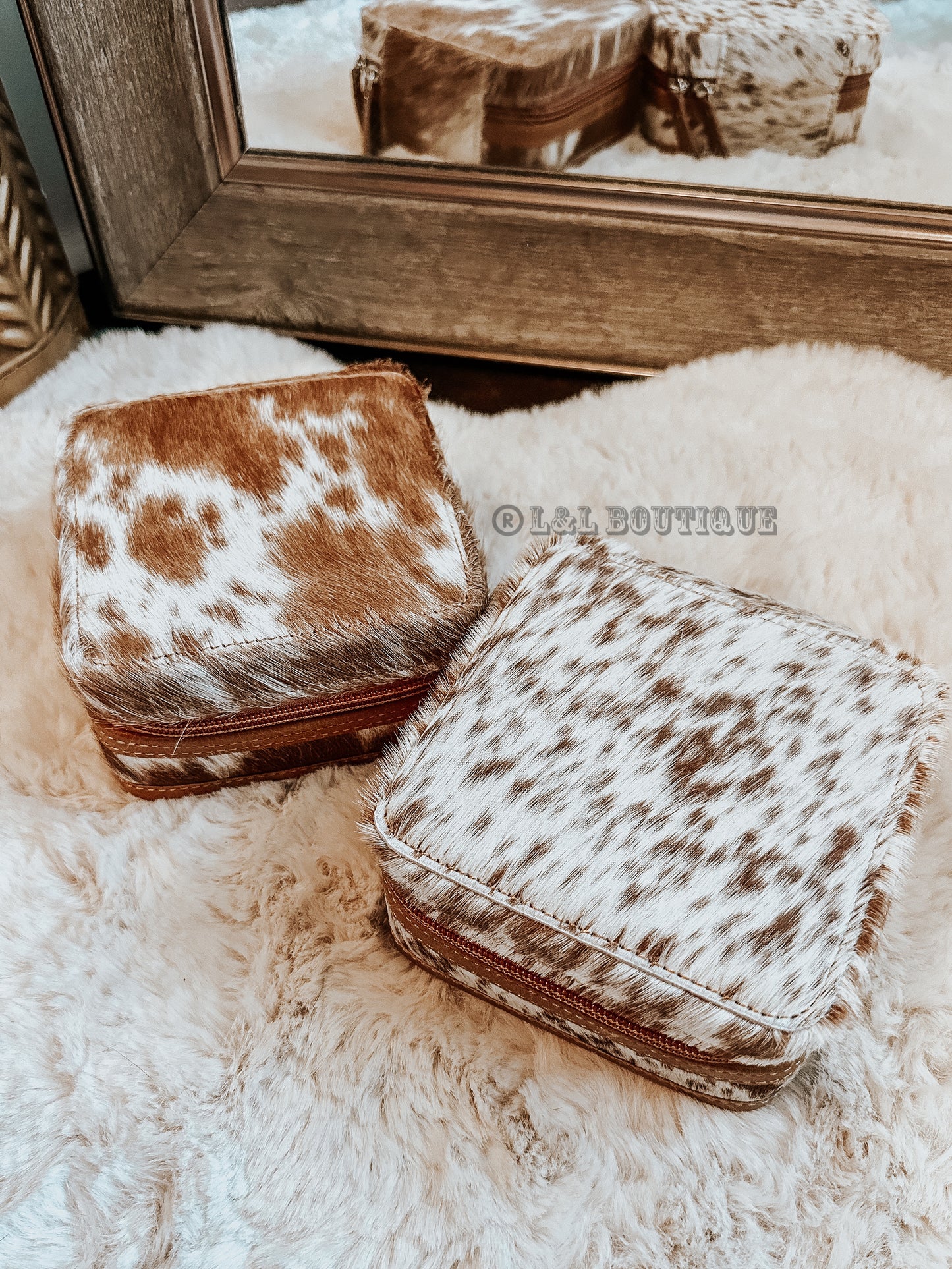 Cowhide Jewelry Box in Brown