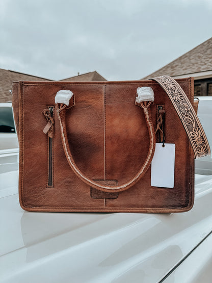 Tooled Leather Cowhide Monroe Tote Bag