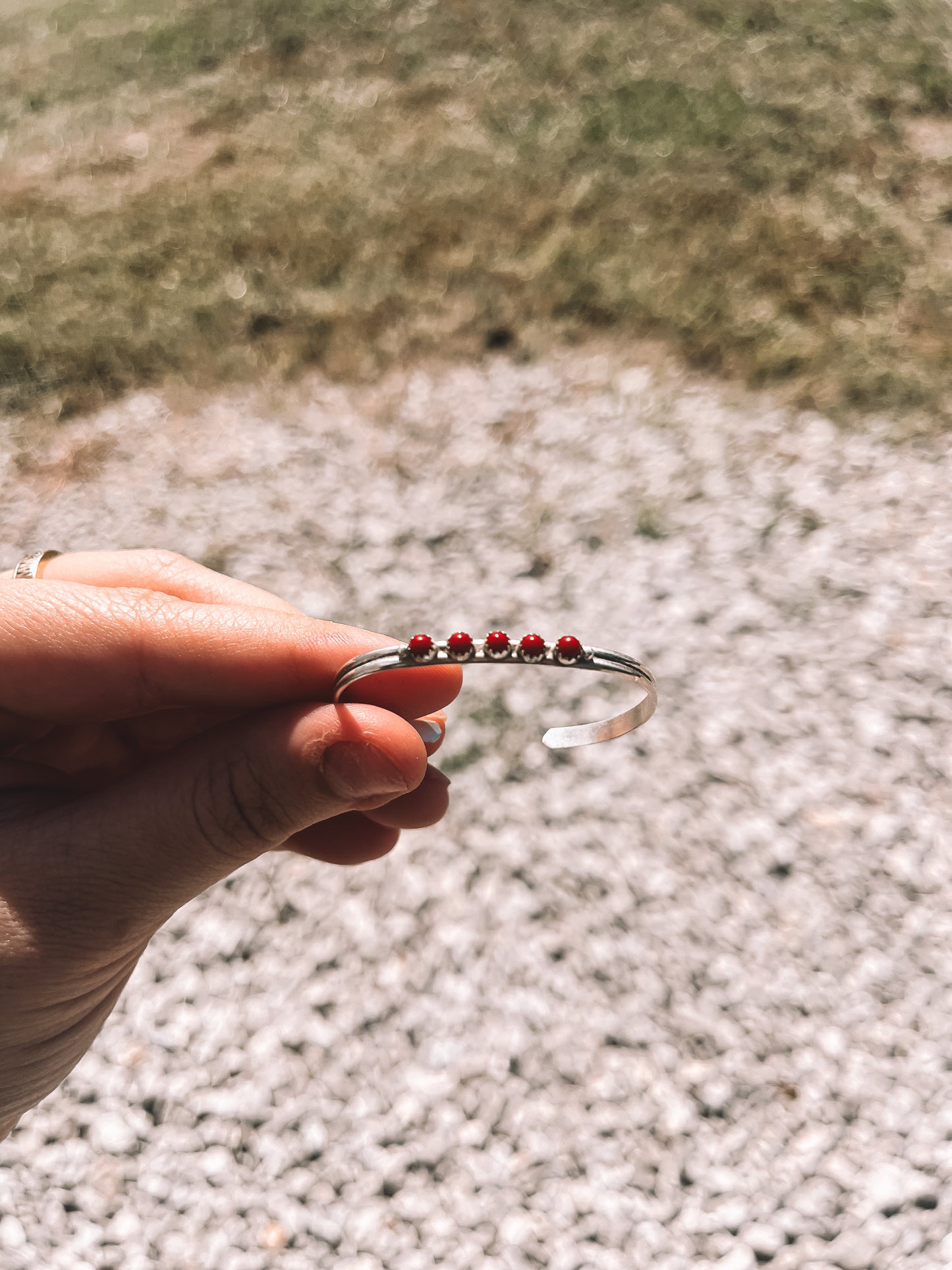5 Stone Sterling Baby Cuff Bracelet - Red