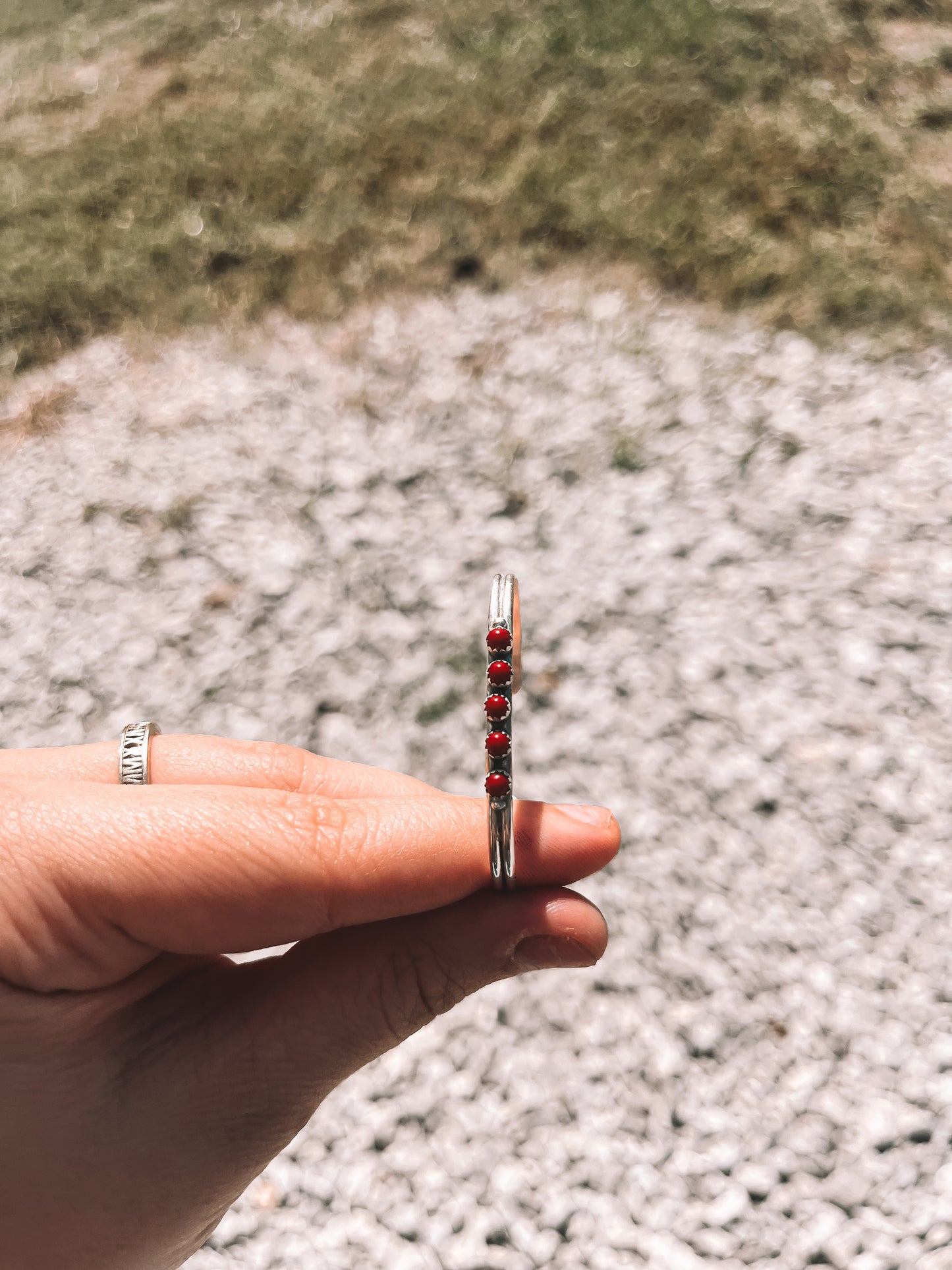 5 Stone Sterling Baby Cuff Bracelet - Red