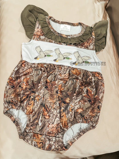 Girls Camouflage Duck Ruffle Onesie