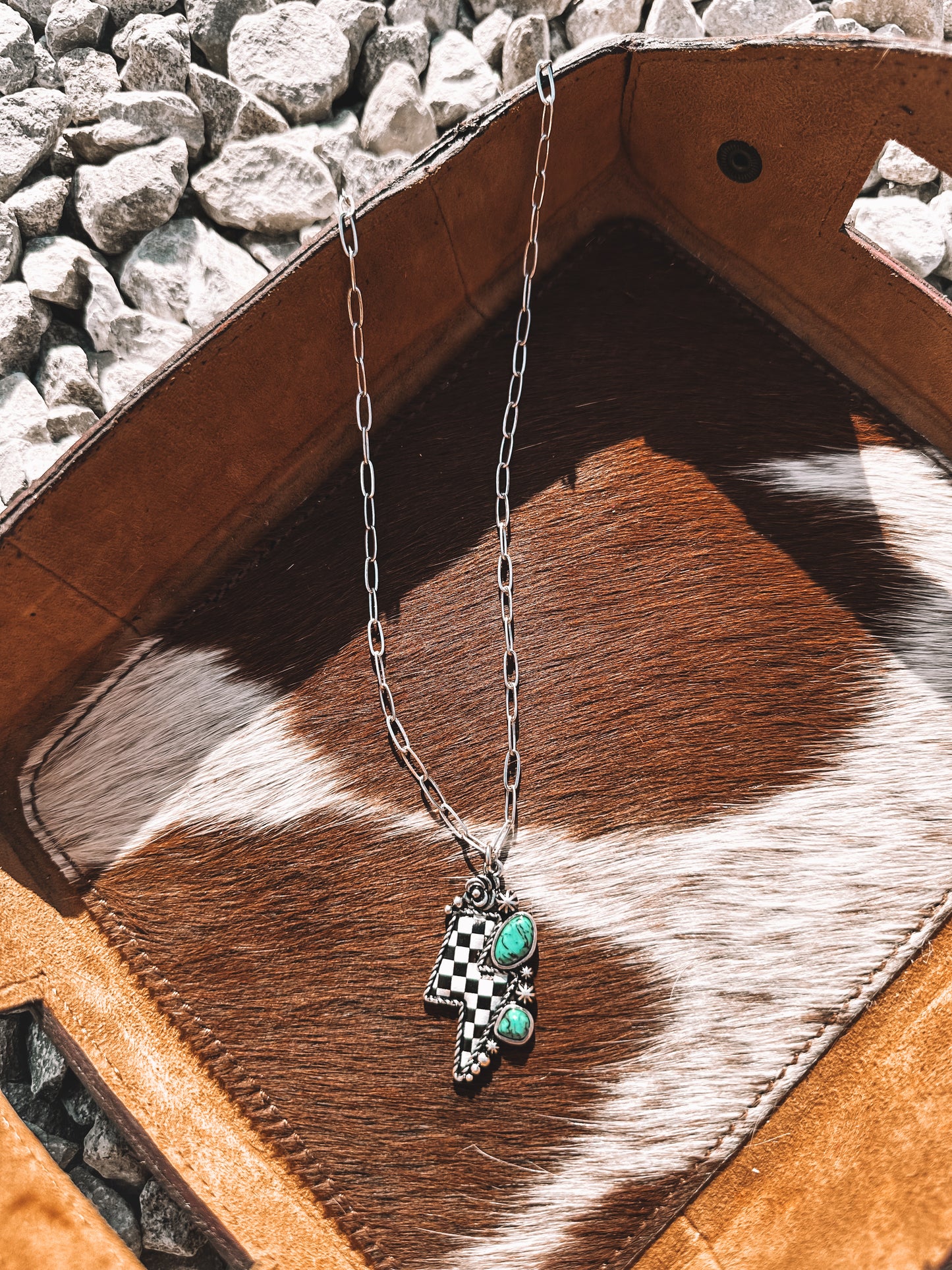 Checkered Lightning Bolt Necklace
