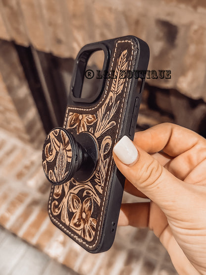 Leather Pop Socket Phone Case (iPhone 14 Pro)