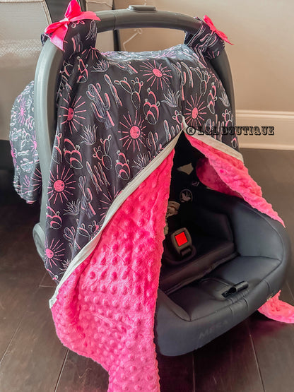 Retro Cactus Hot Pink Car Seat Cover