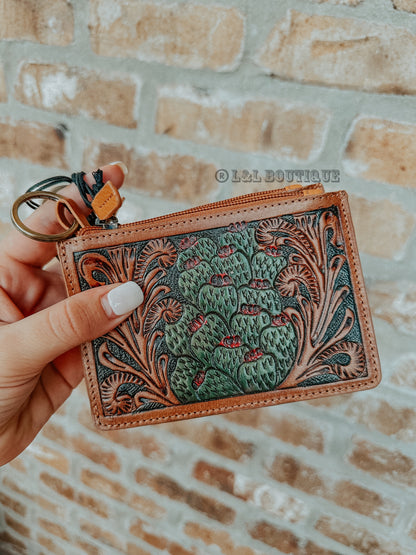 Cactus Spring Leather Card Holder Keychain