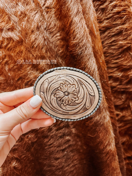 Classic Floral Leather Belt Buckle