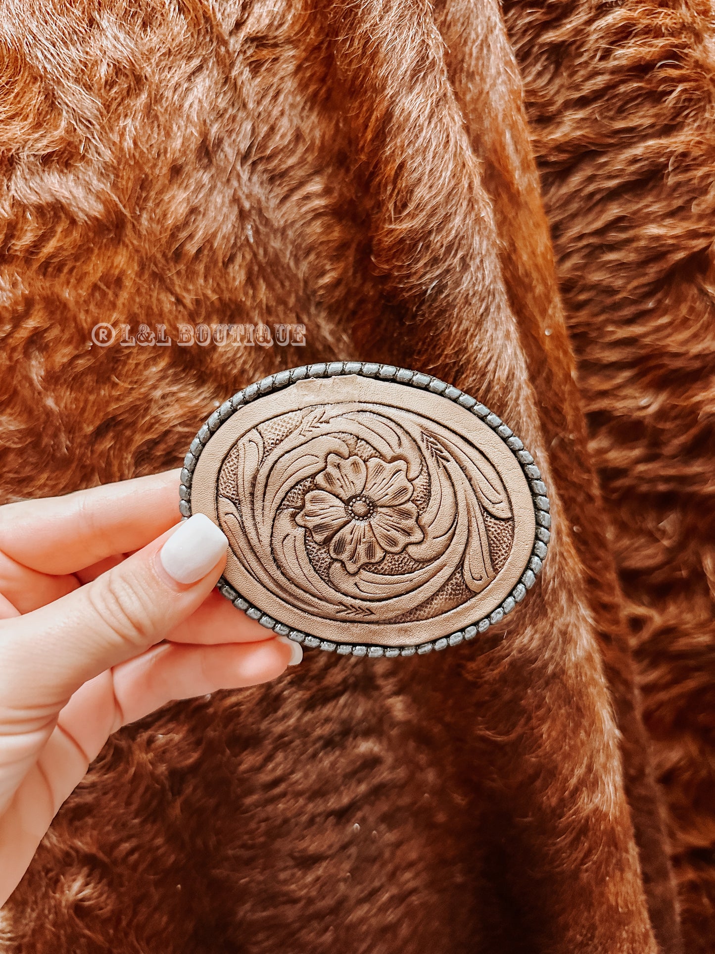 Classic Floral Leather Belt Buckle