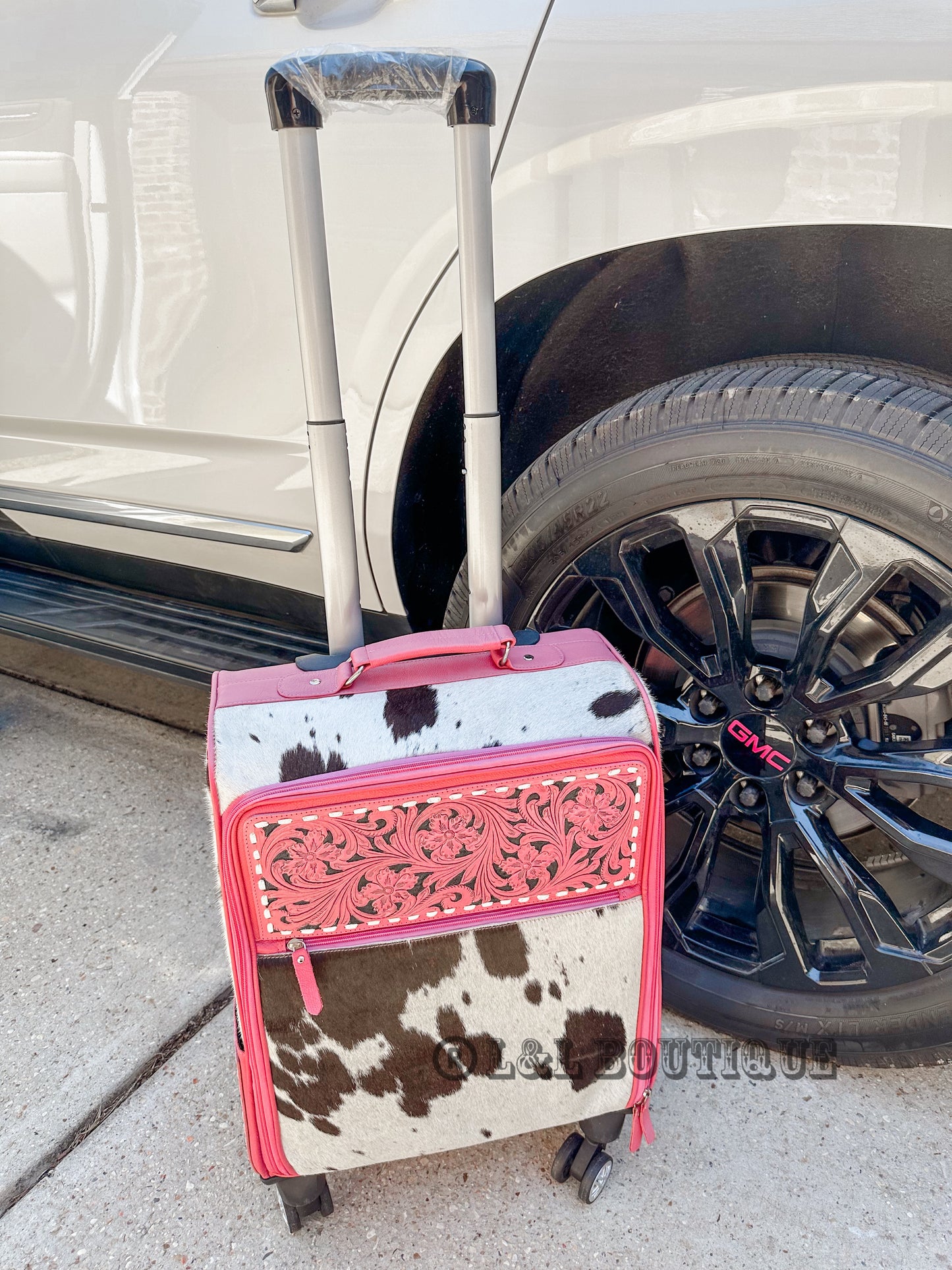 Darlene Pink Cowhide Leather Suitcase Luggage