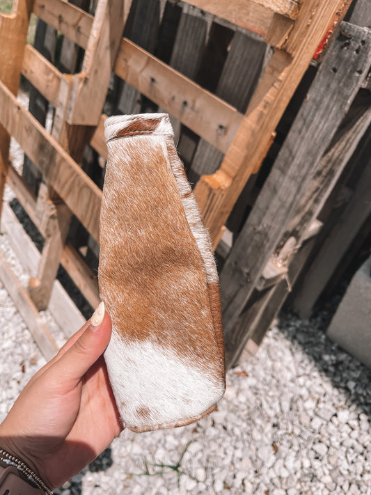 Bottle Cowhide Koozie Tan