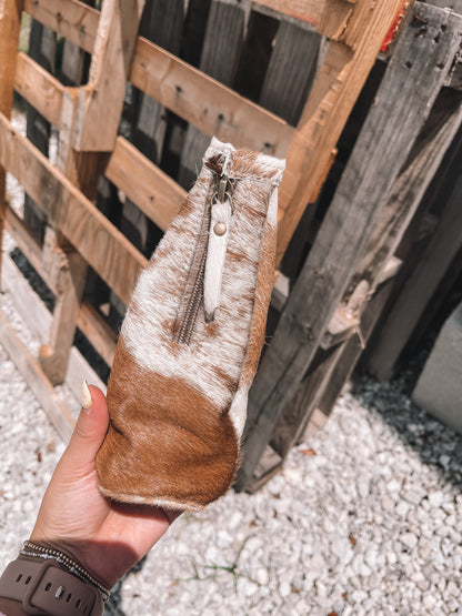 Bottle Cowhide Koozie Tan