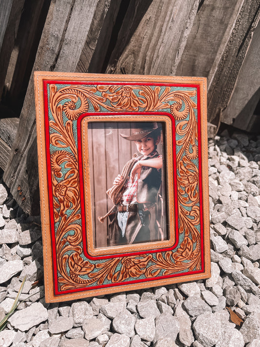 Magnolia Tooled Leather Picture Frame
