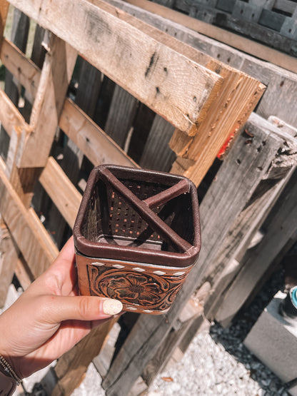 Tooled Leather Pencil Holder