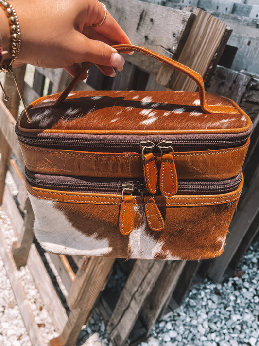 Cowhide Makeup Bag - Tan