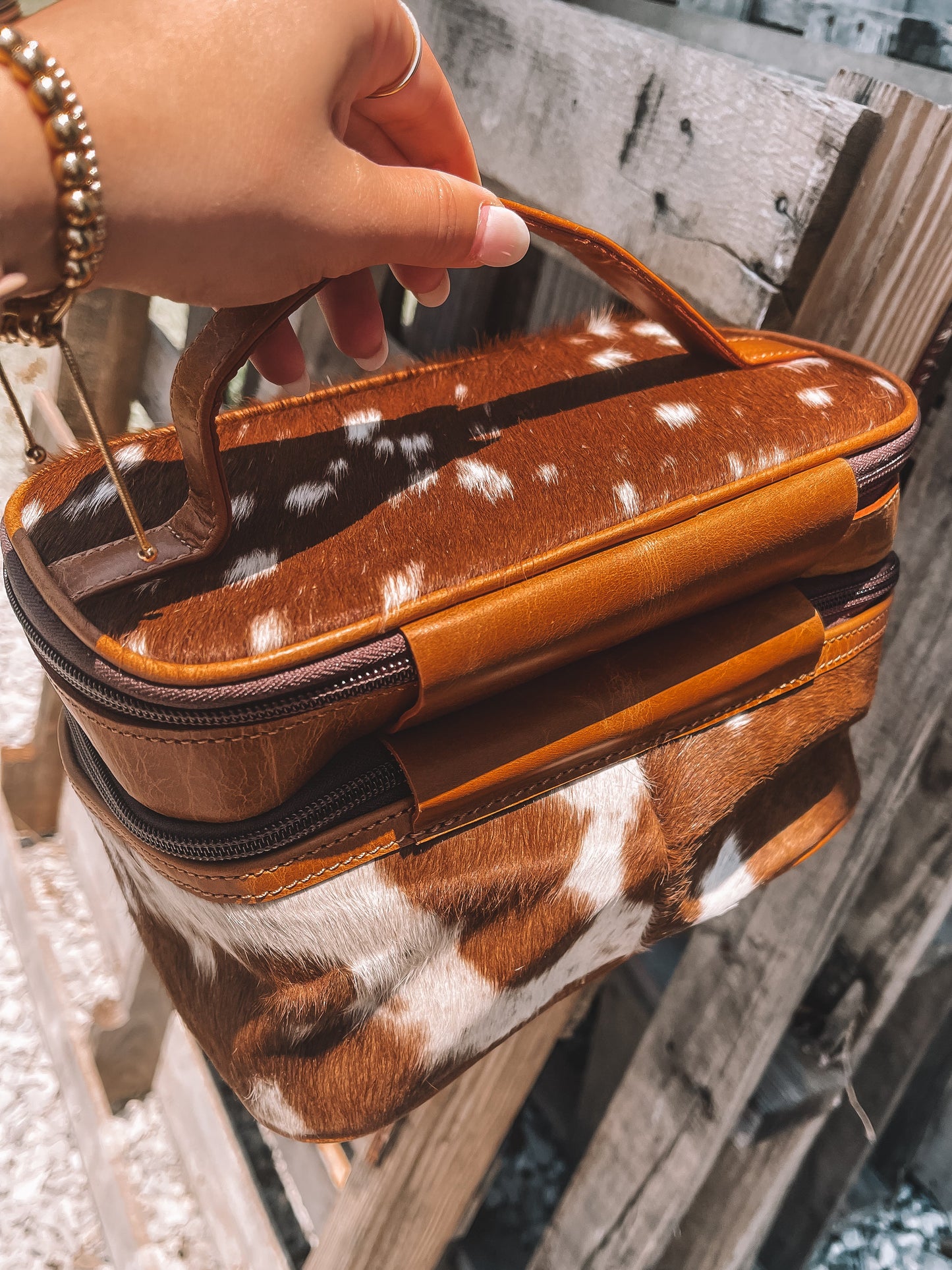Cowhide Makeup Bag - Tan