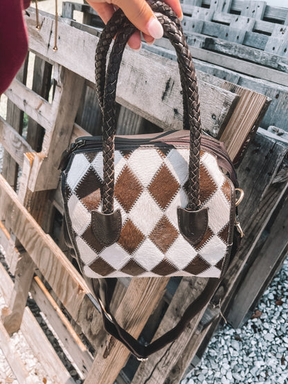 Checkered Cowhide Speedy Purse
