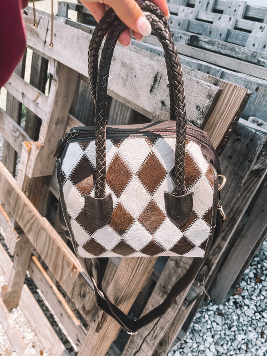 Checkered Cowhide Speedy Purse
