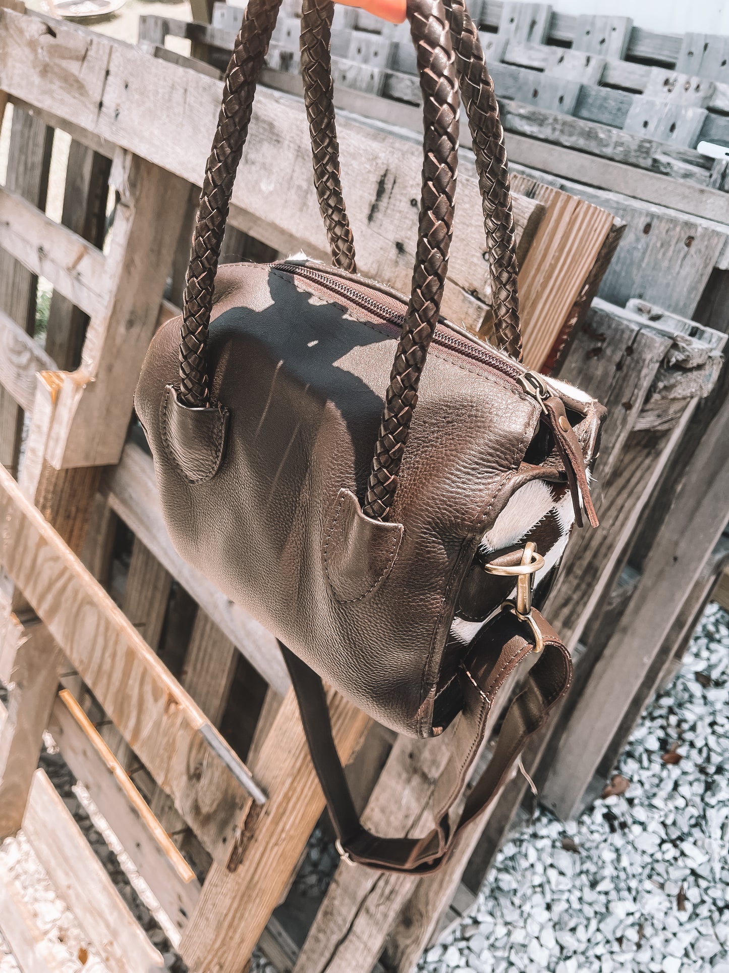 Checkered Cowhide Speedy Purse