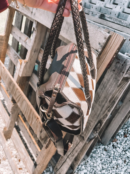 Checkered Cowhide Speedy Purse