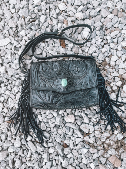 Turquoise Lux Tooled Crossbody - Black