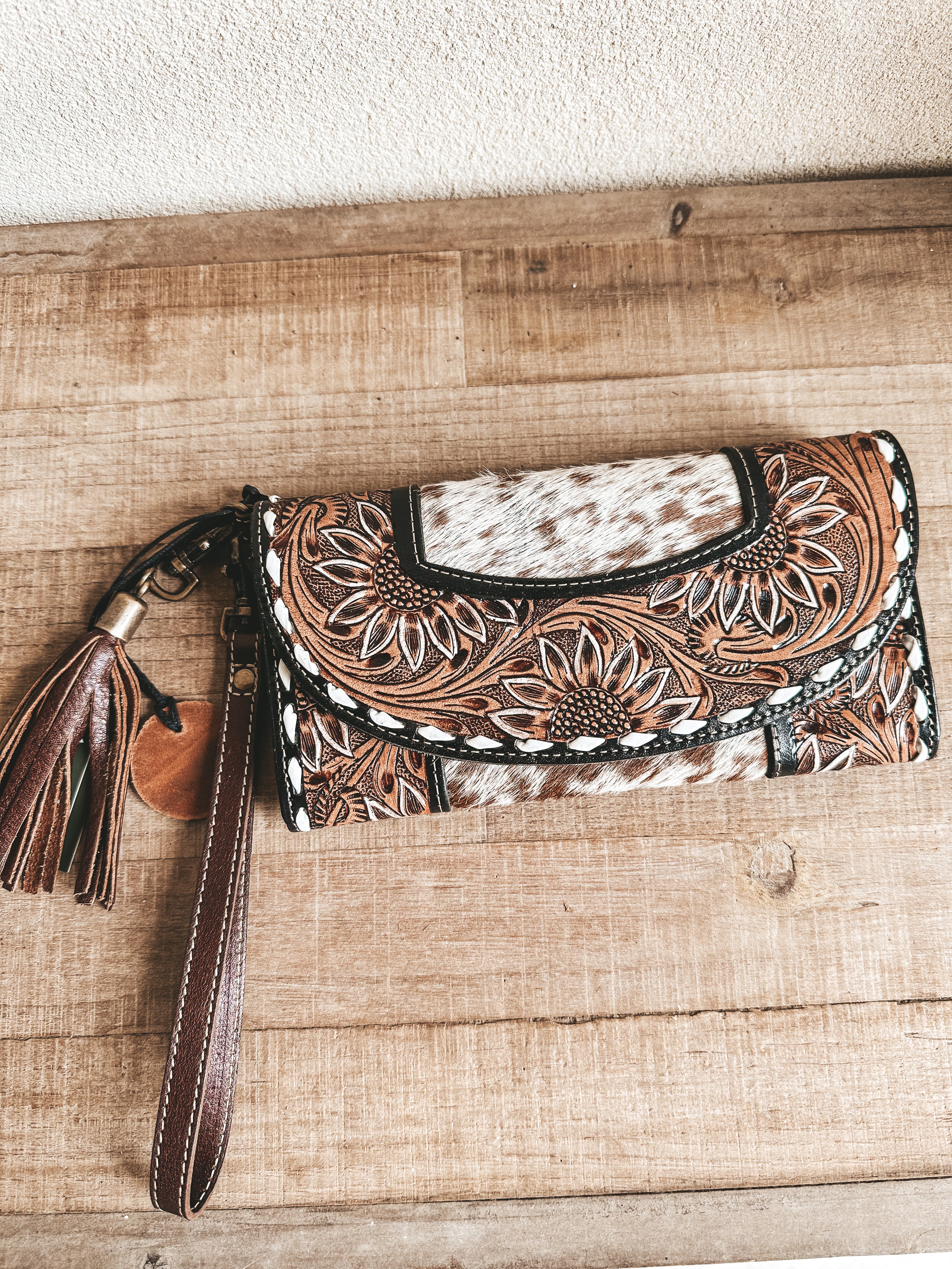 Long Tooled Leather and Cowhide Wallet | cheapest Clutch