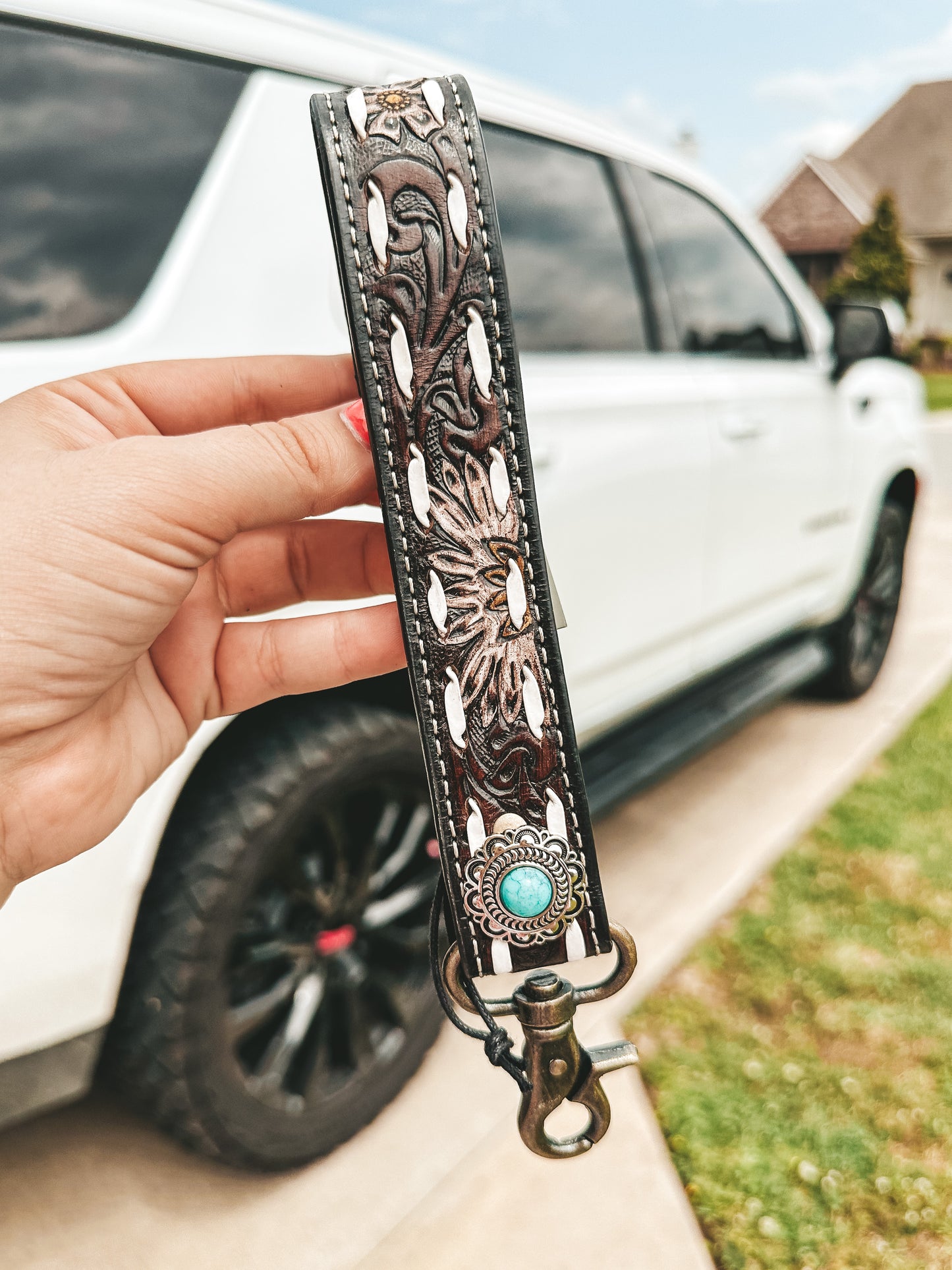 Range Hand-Tooled Wristlet Keychain