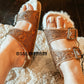 Trail Winder Fur Tooled Leather Sandals