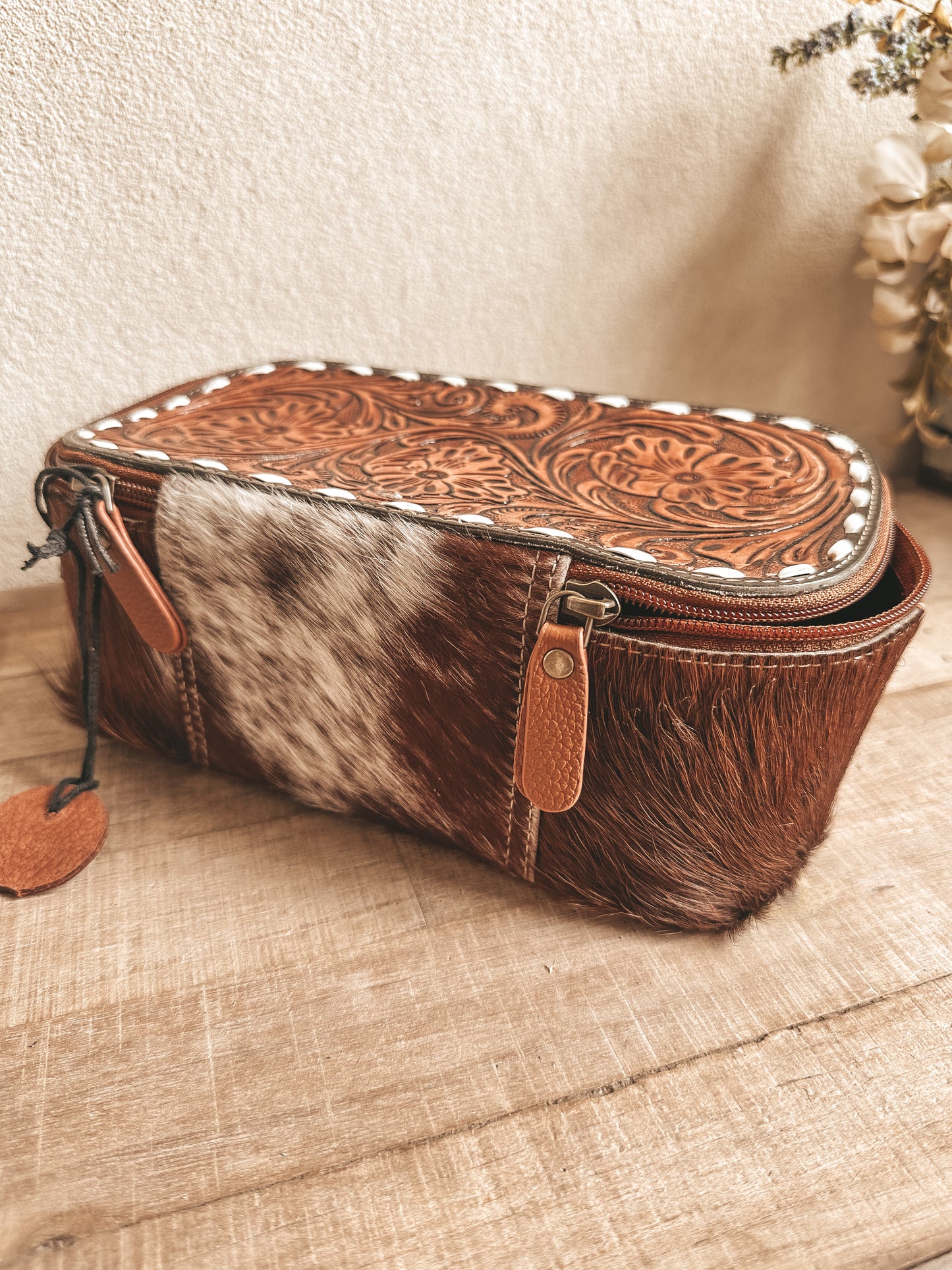Classic Hand Tooled Cowhide Makeup Kit