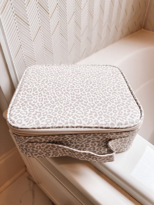 White Leopard Travel Makeup Box