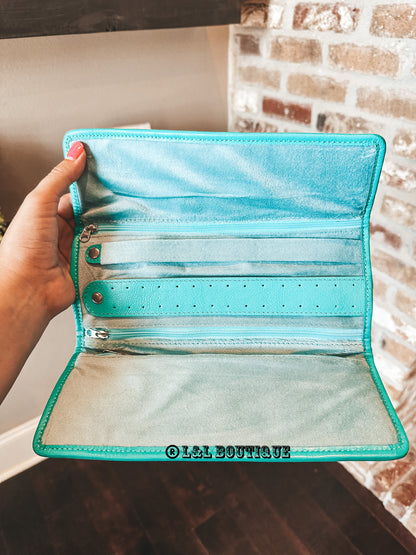 Turquoise Cowhide Jewelry Case