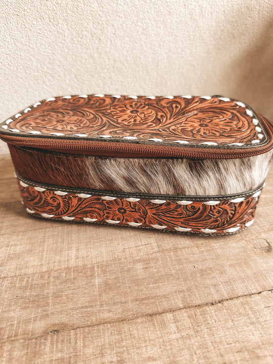Classic Hand Tooled Cowhide Makeup Kit