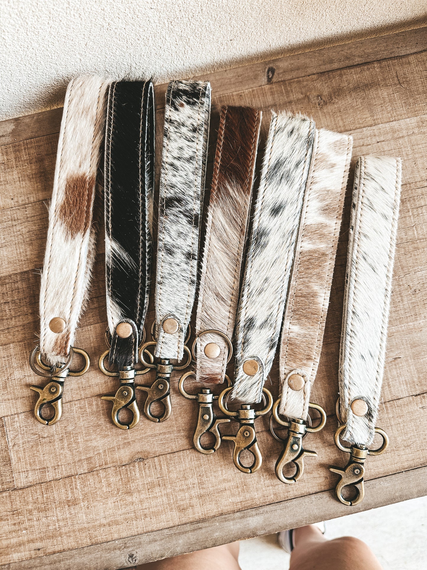 Out West Cowhide Wristlet Keychain