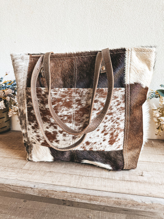 Cowhide Front Pocket Tote Bag
