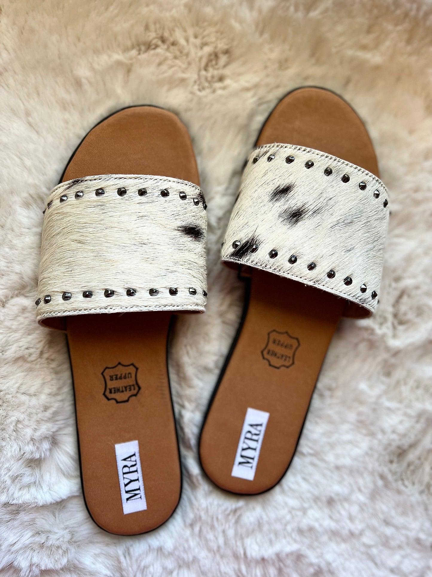 Cowhide Silver Studded Flats
