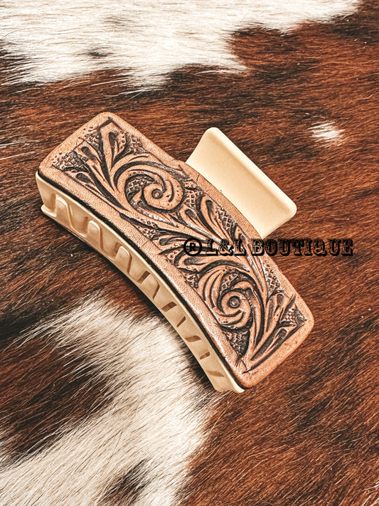 Tooled Leather Claw Clip *Basic Swirl