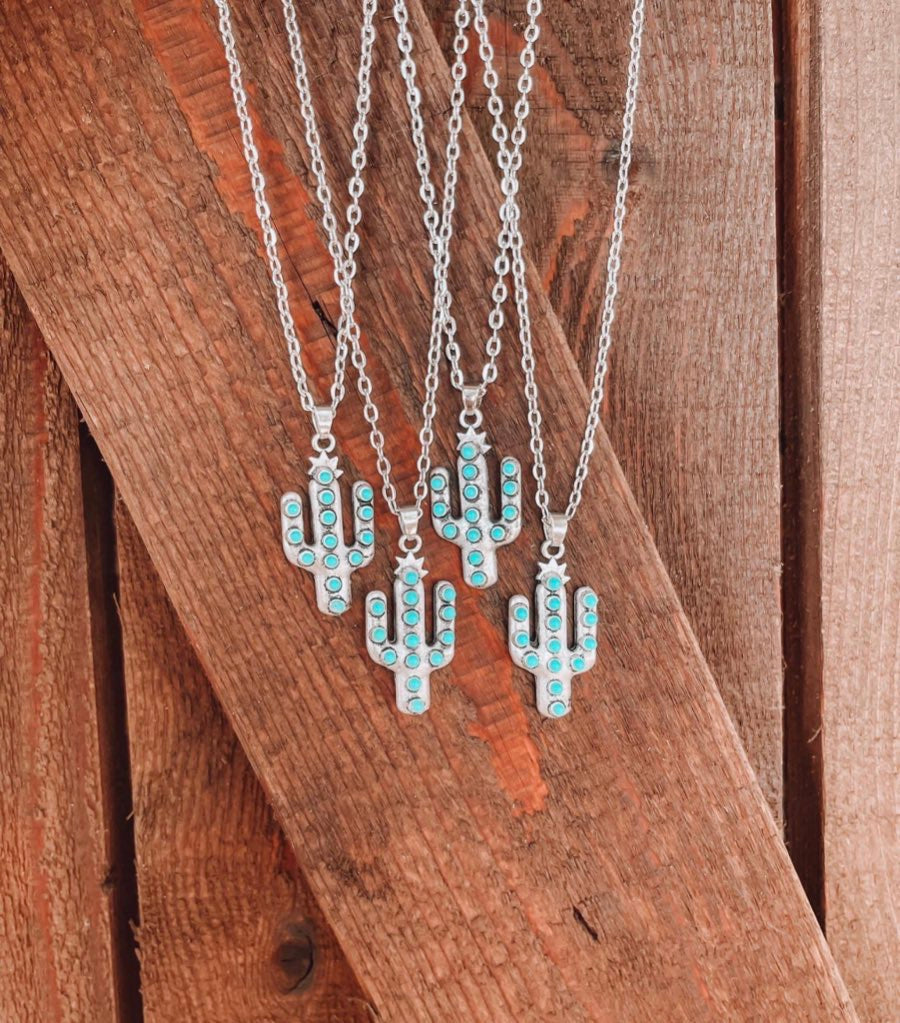 Aesthetic Cactus Turquoise Necklace