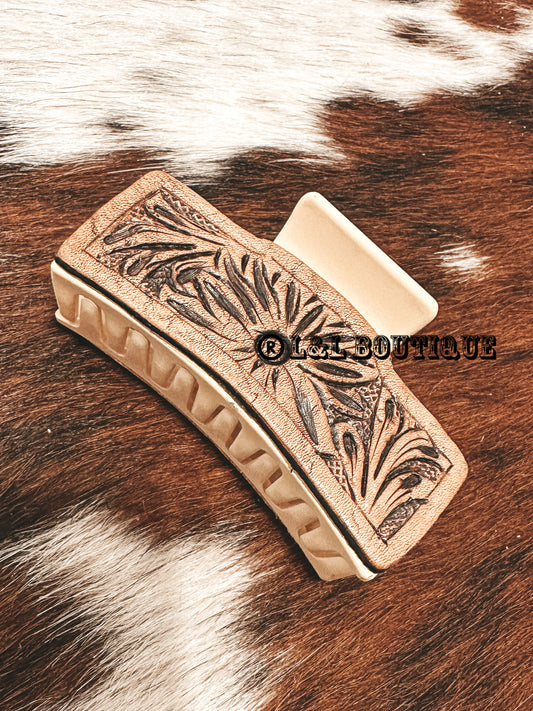 Tooled Leather Claw Clip *Daisy