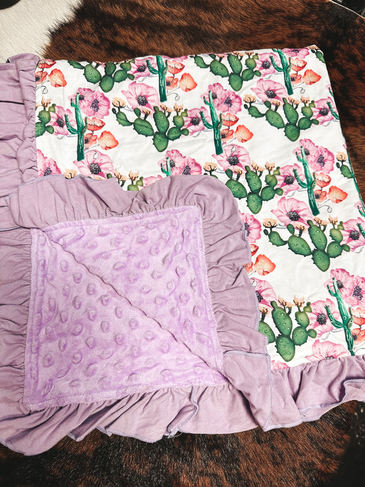 Minky Lavender Cactus Baby Blanket