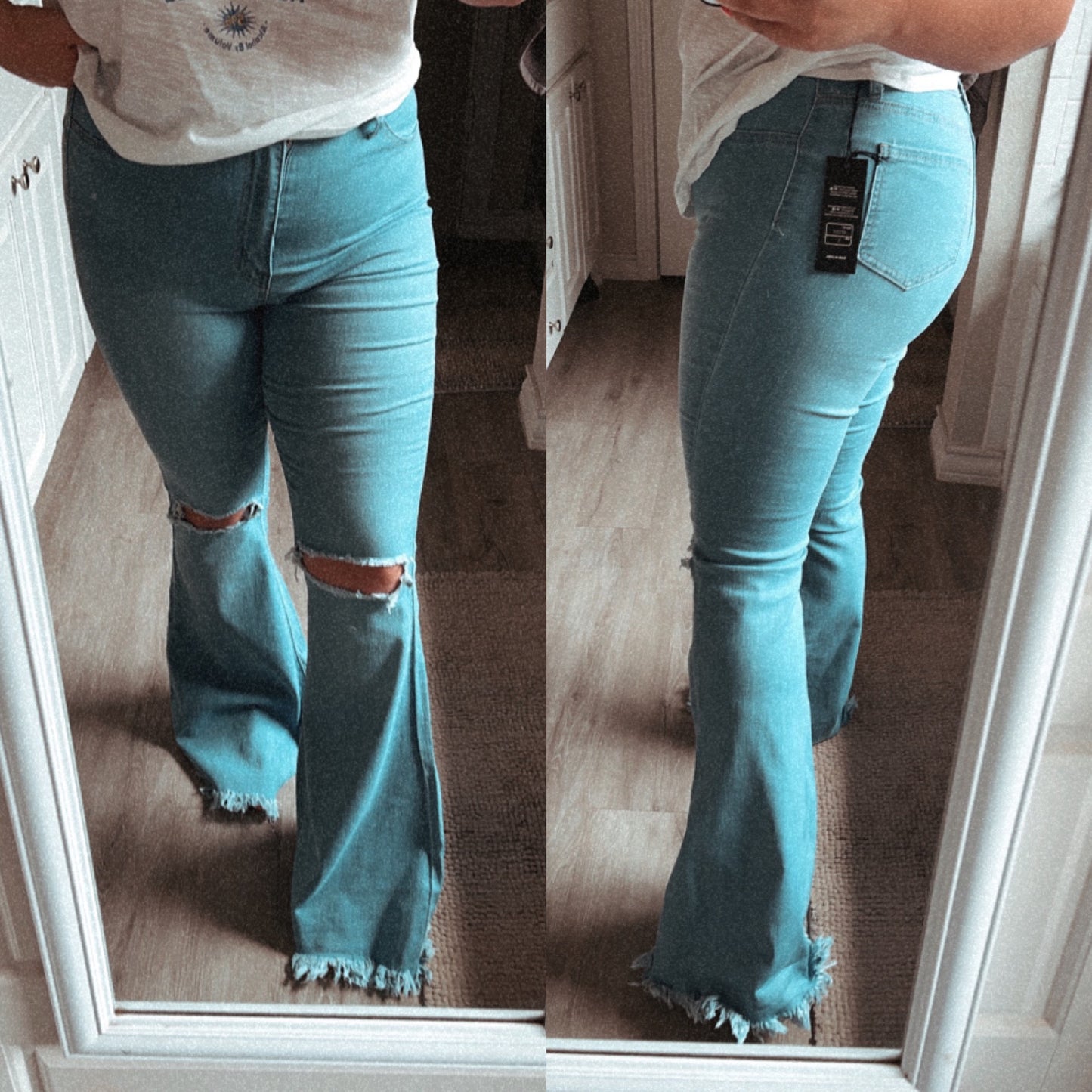 Light Wash Distressed Bell Bottoms