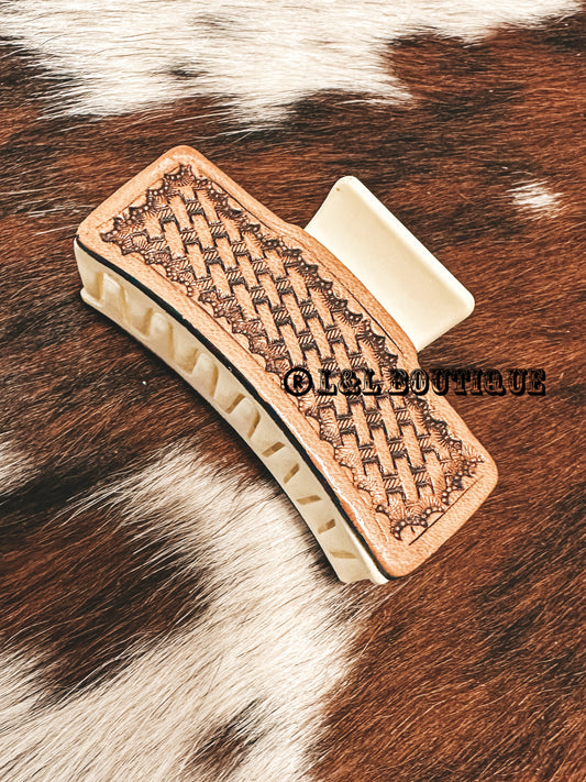 Tooled Leather Claw Clip *Textured