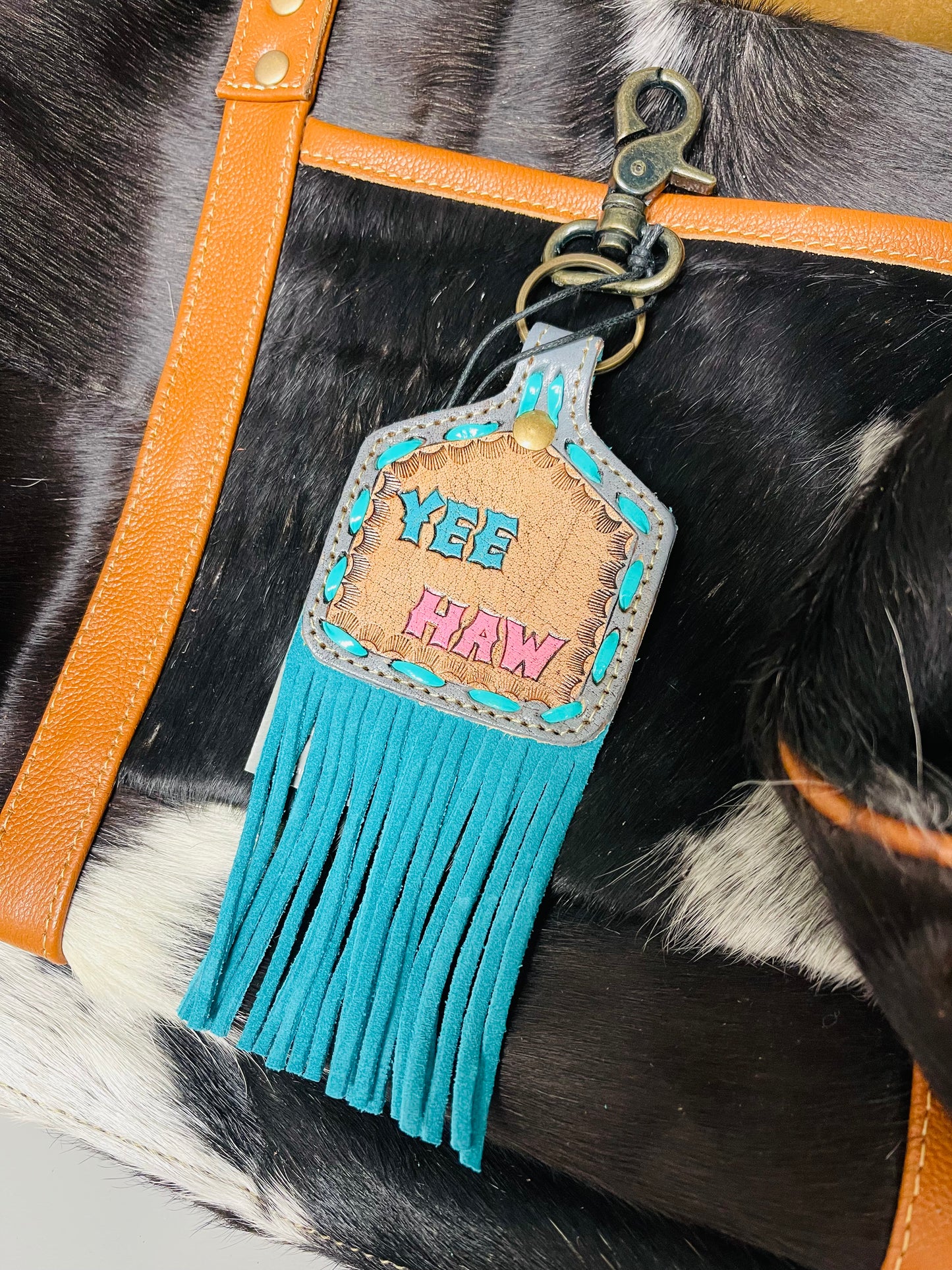 YeeHaw Fringe Cowtag Keychain