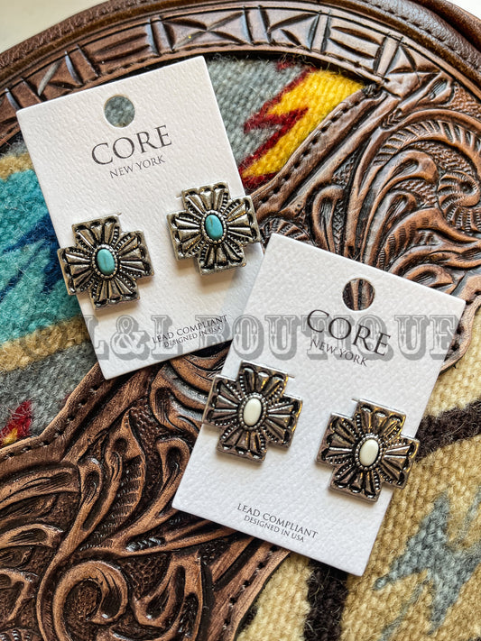 Square Concho Stud Earrings