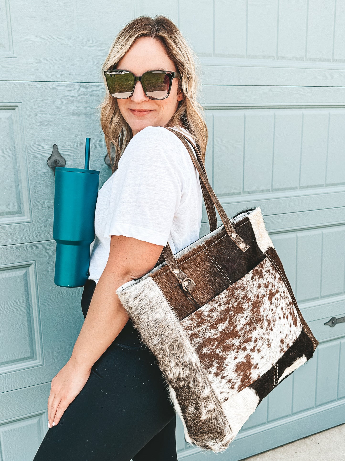 Cowhide Front Pocket Tote Bag