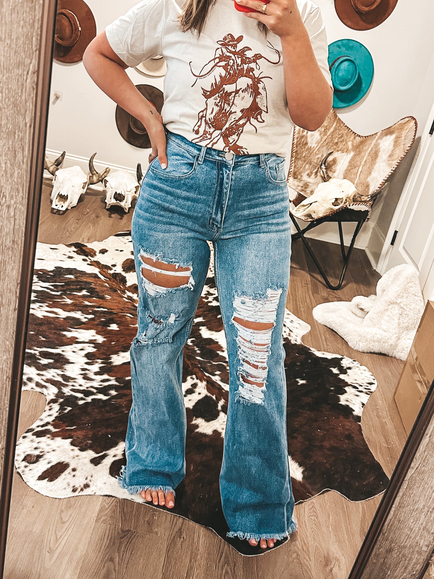 Straight Leg Distressed Denim Jeans