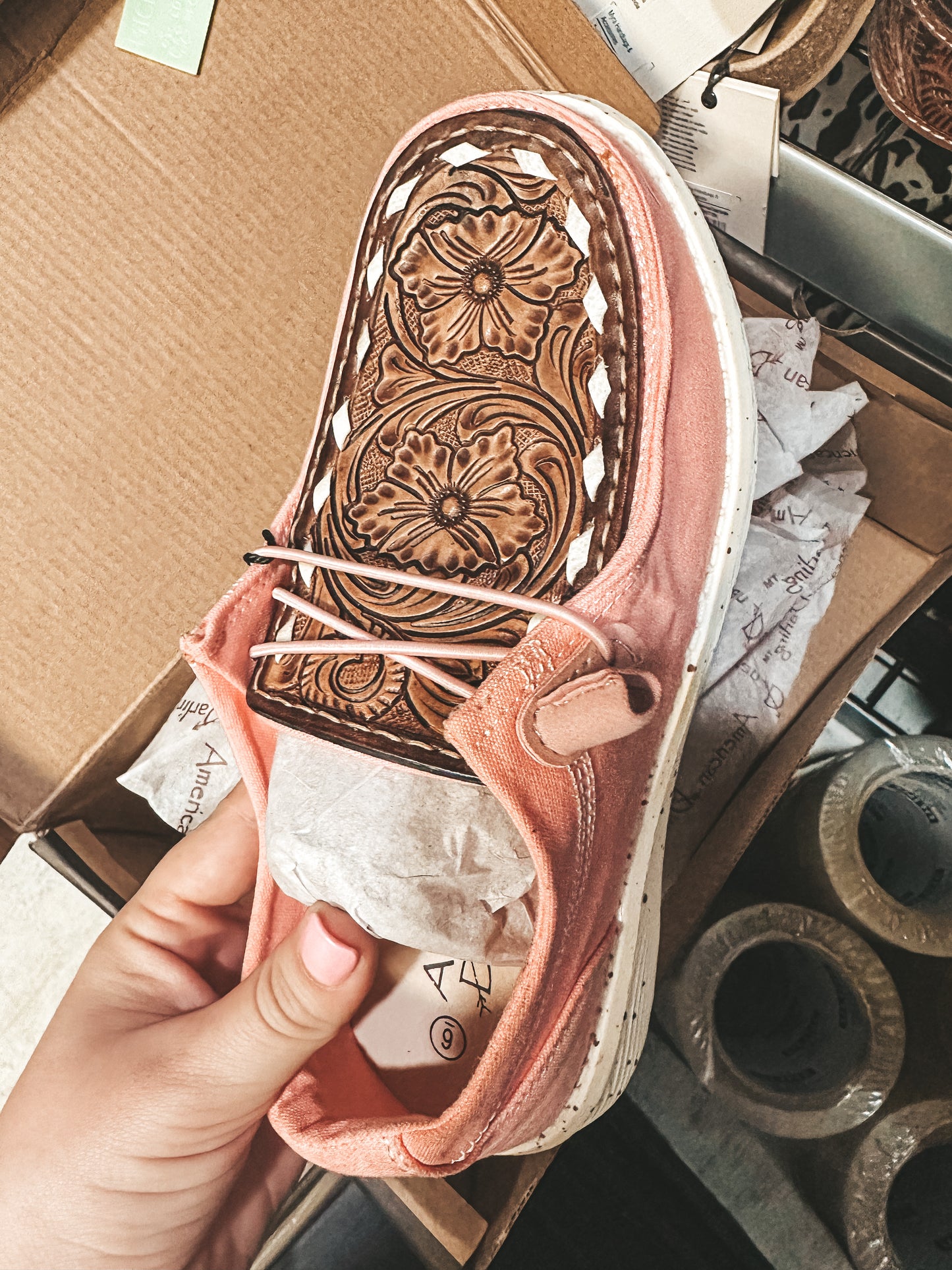 Baby Pink Tooled Leather Shoes