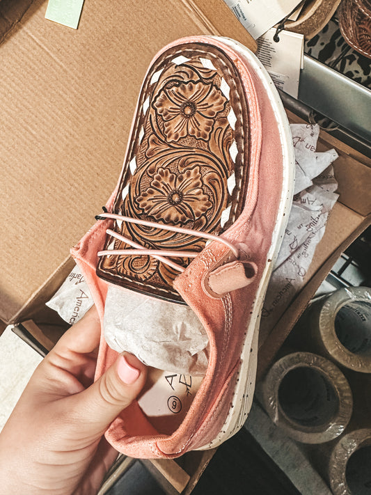 Baby Pink Tooled Leather Shoes