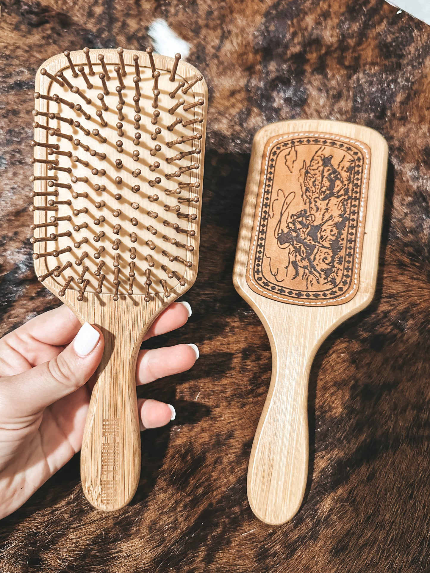 Leather Bamboo Hair Brush