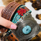 Turquoise Buckle Tooled Leather Belt