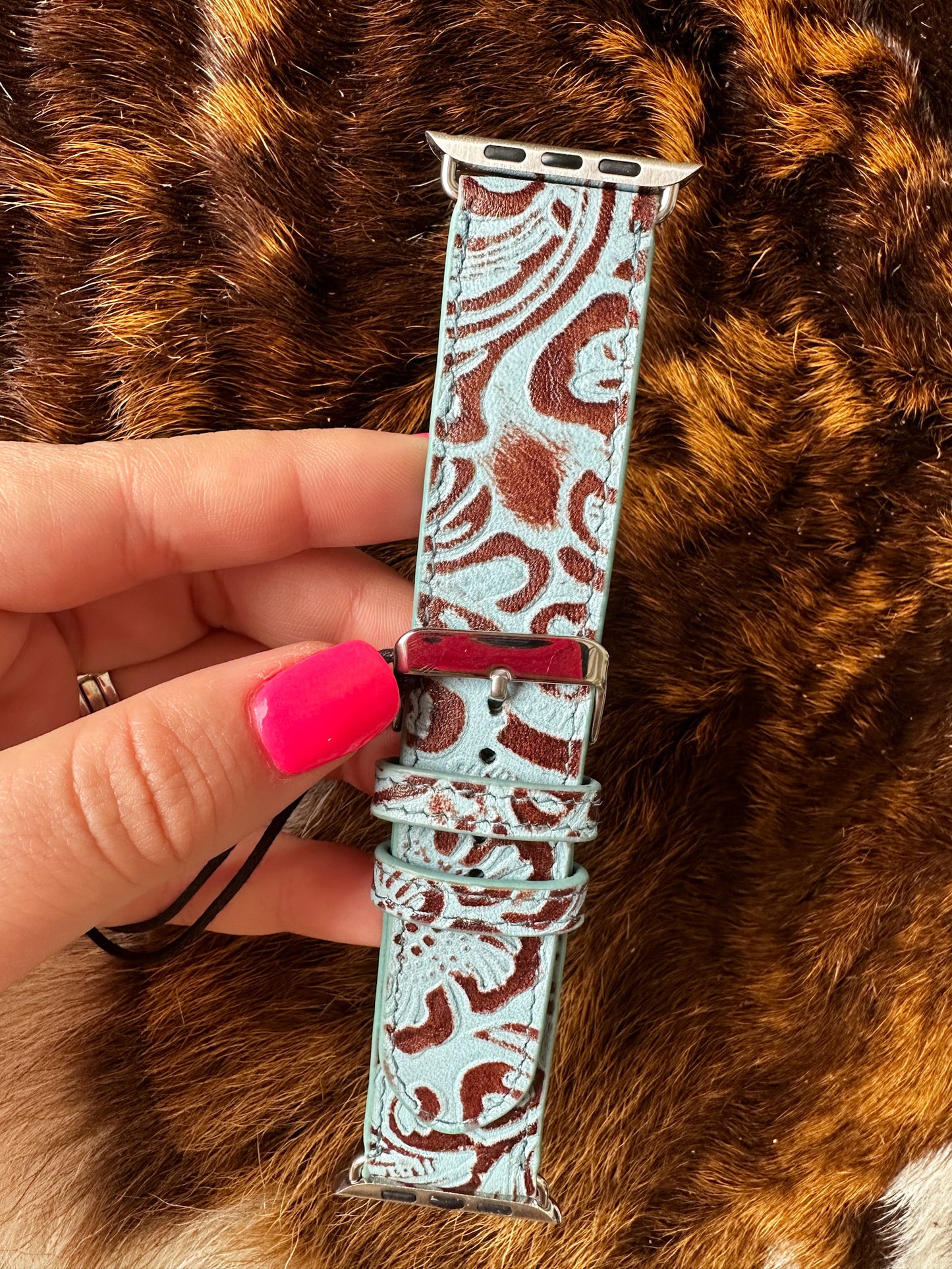 Turquoise Embossed Leather Watch Band